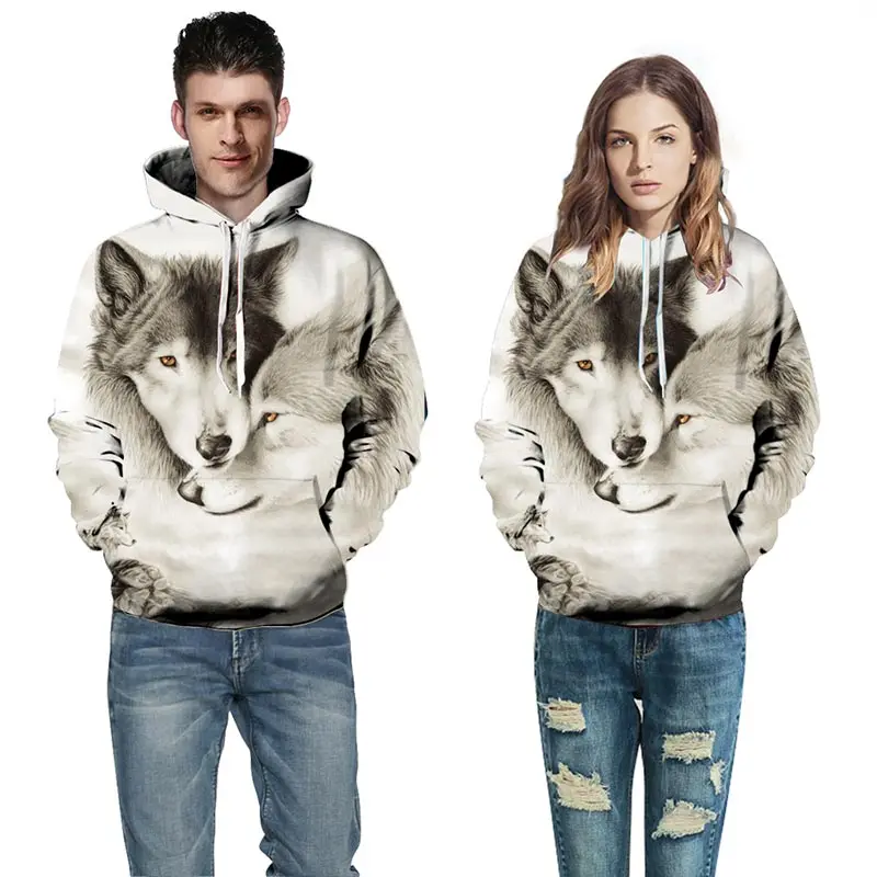 

Dropship Sweatshirts Men/Women 3D Hoodies Hooded Tracksuit Tops Print Double Wolf Hoody Pullovers YXQL405