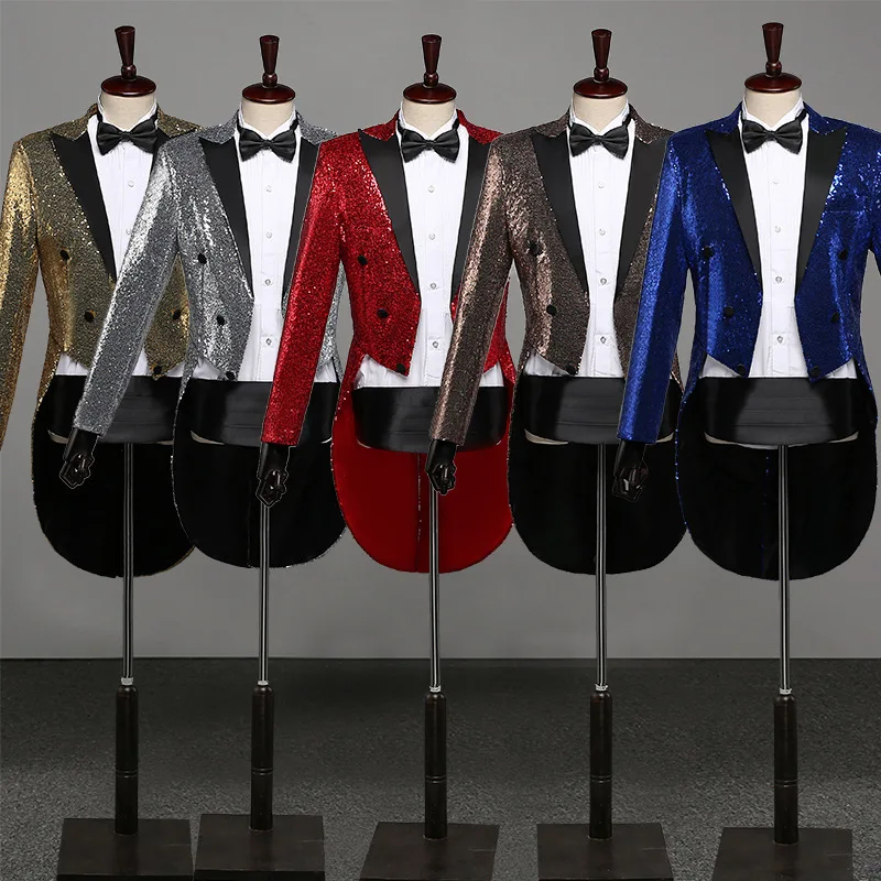 

Presided over 2020 men sequins dovetail suit multicolor MC studio performs tuxedo