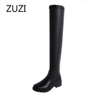 Женские сапоги выше колена из искусственной кожи, на плоской подошве, на низком каблуке, высокие эластичные сапоги ZUZI, 2021