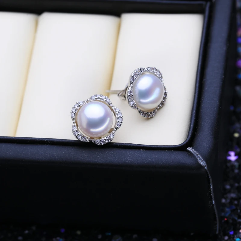 Женские серьги-гвоздики с натуральным пресноводным жемчугом | Украшения и