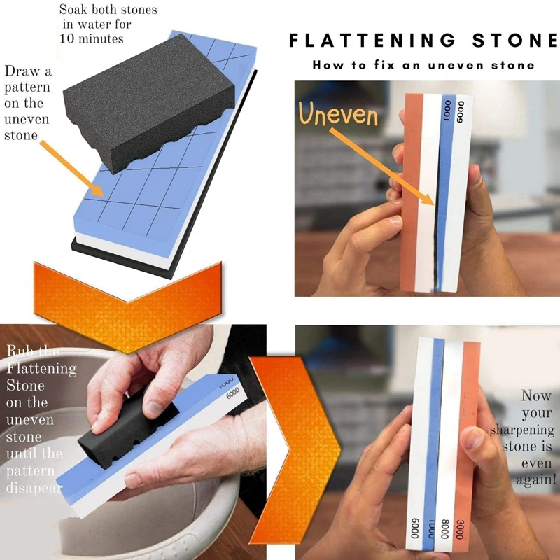 

Whetstone Sharpener,1000/6000 Waterstone Compacted Stone Kitchen Sharpener with Angled Rail and Non-Slip Bamboo Base