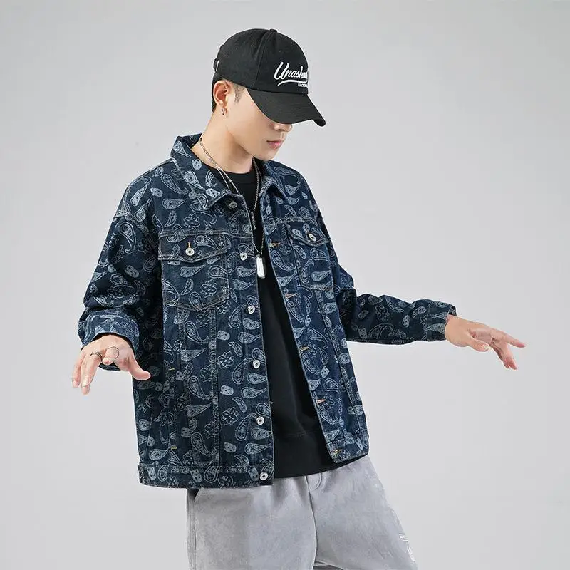 

Chaqueta de Denim de los hombres abrigo de StreetStyle de Hip hop de Paisley chaqueta de los hombres vestir nuevo 2021