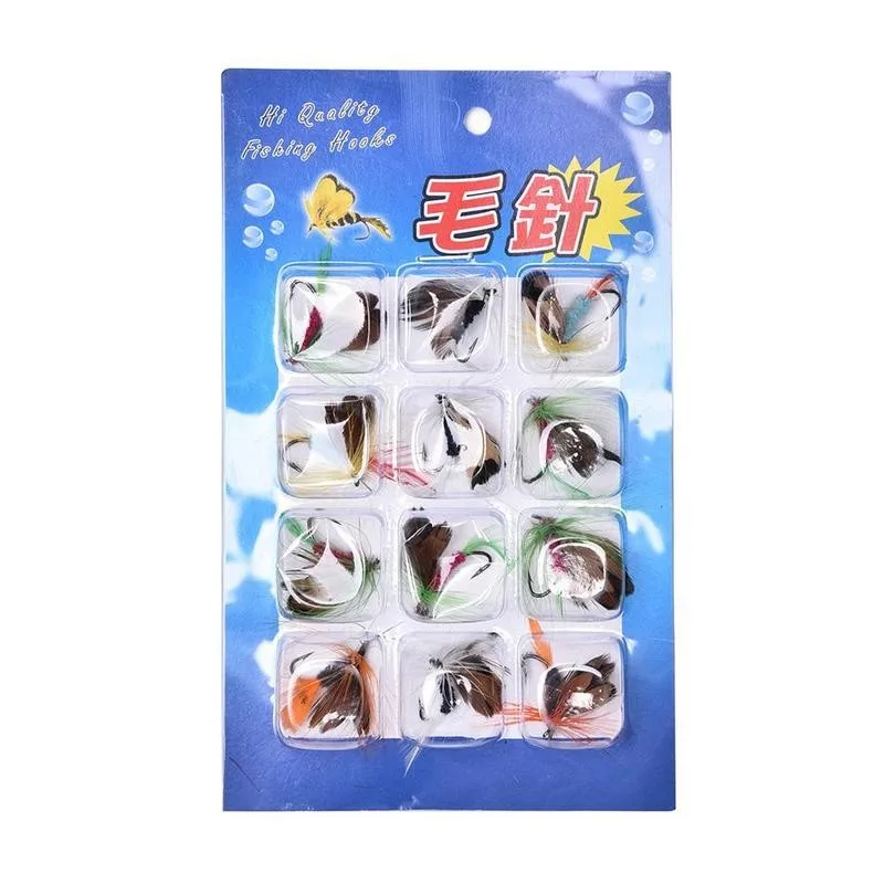 

12 Hair Needles Imitation Butterfly Fly Hook Set Fly Crank Sharpened Lure Insect Fishing Hook Bait Tool Bait Fishing Fake E2F3