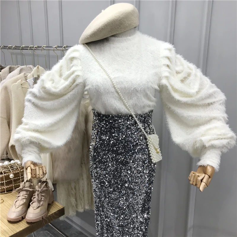 [EWQ] 2019 осенне зимний новый милый плюшевый пуловер из мохера с круглым вырезом и