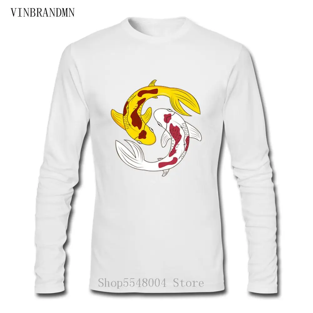 Футболка мужская с длинным рукавом хлопок топ хипстер Flyfish Geek Yin and Yang Koi Fish низкая