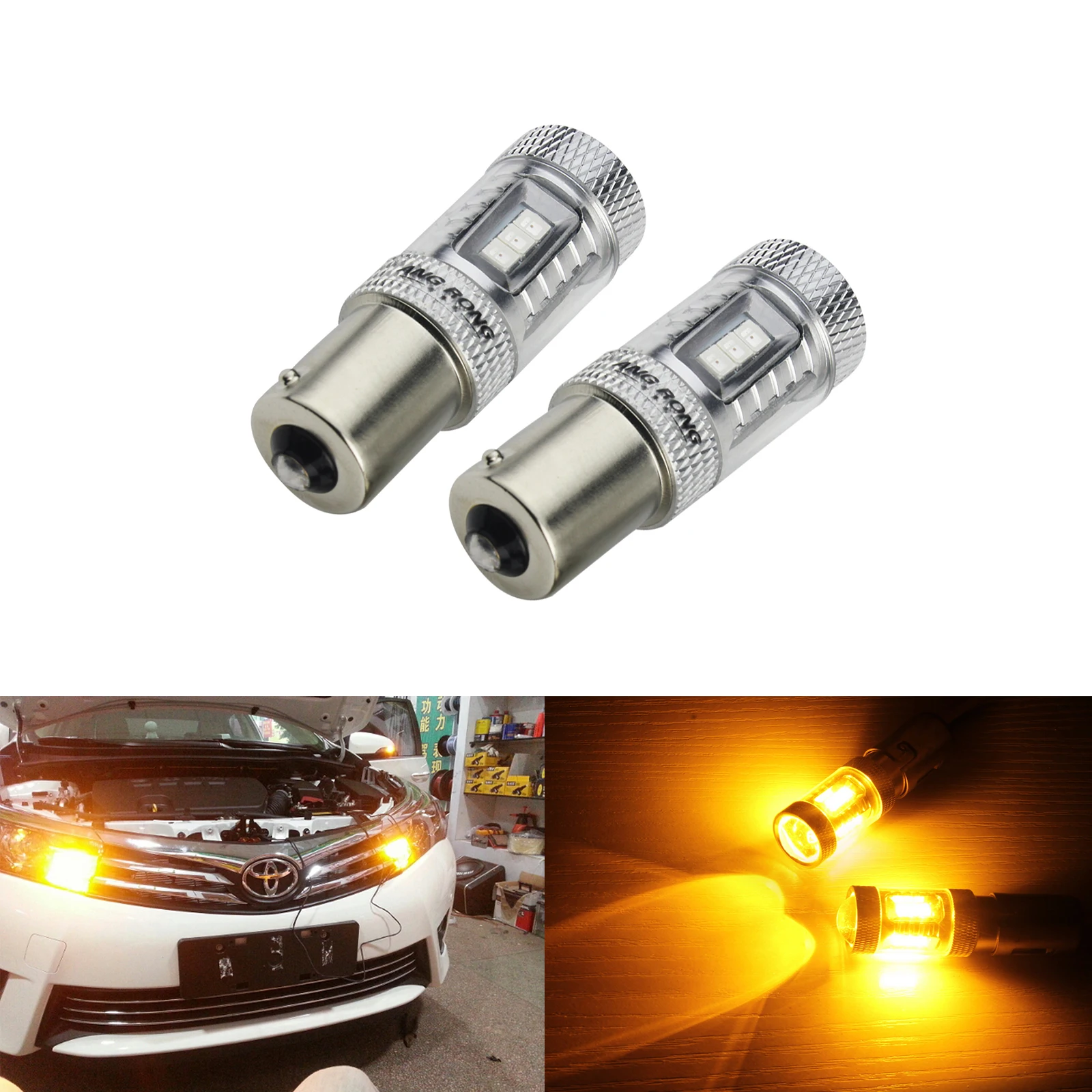 ANGRONG 2x Янтарный 1156 BA15s P21W 382 Автомобильный светодиодный светильник 15 SMD 2835