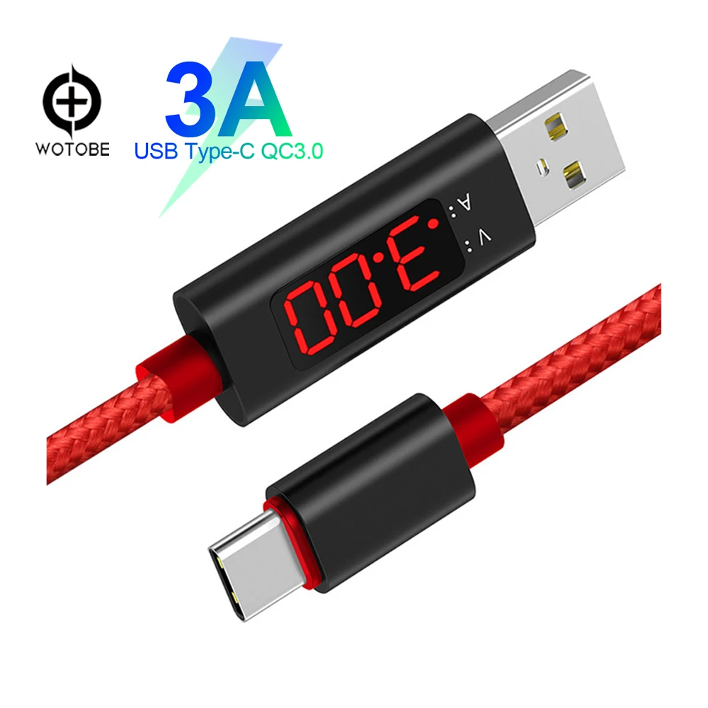 ЖК-дисплей ток/напряжение type-c USB C кабель, может обнаруживать QC3.0 3A кабель для быстрой зарядки, для s7/s8/s9/s10/note 8/9 8Plus mi9 p30