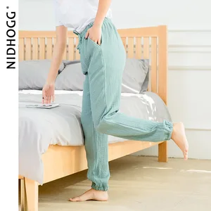 Women Home Clothes Sleep Bottoms 100% Cotton Crepe Pajama Pants Solid Knitted Loose Sleeping Pants E in Pakistan