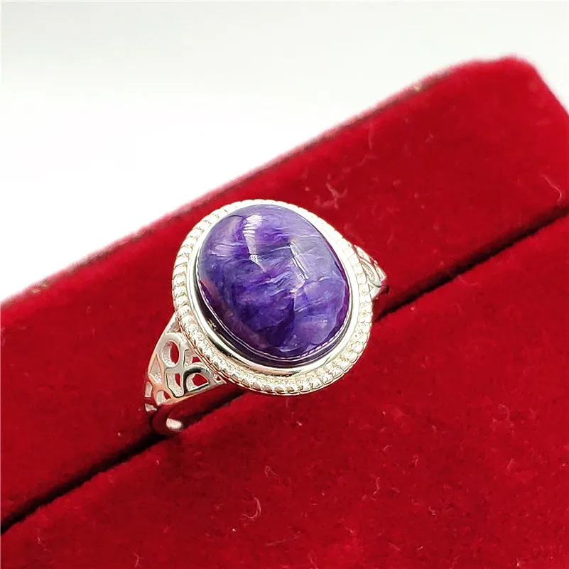 Кольцо из натурального фиолетового шароита регулируемое для женщин и мужчин