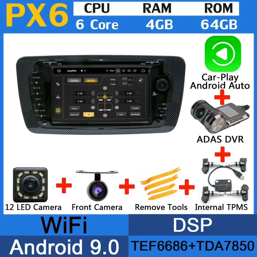 PX6-Adas-Carplay-TMS 5 USB порт Android 9,0 PX6/Восьмиядерный автомобильный dvd-плеер для сиденья Ibiza 2009 2010 2011 2012 2013 Автомобильный Радио DSP gps Мультимедиа - Цвет: PX6-Adas-Carplay-TMS