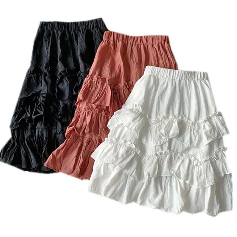 Многослойные Юбки принцессы для маленьких девочек 2 12 лет сплошной цвет оборки