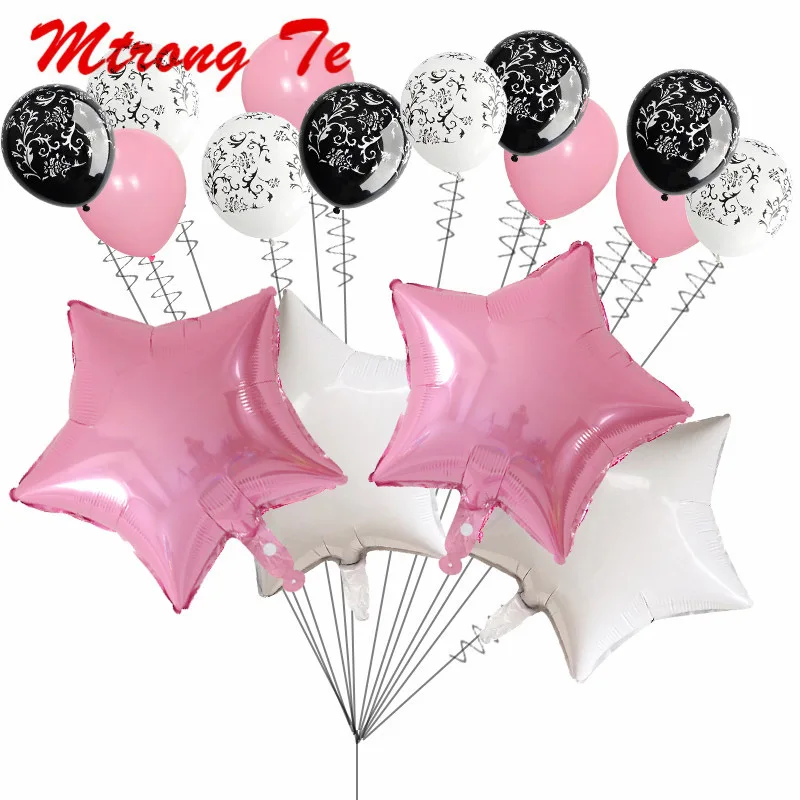 

16 шт., 18-дюймовые белые гелиевые шары в виде звезд, 12-дюймовые Дамасские латексные шары, украшения для свадьбы, дня рождения, вечеринки, детск...