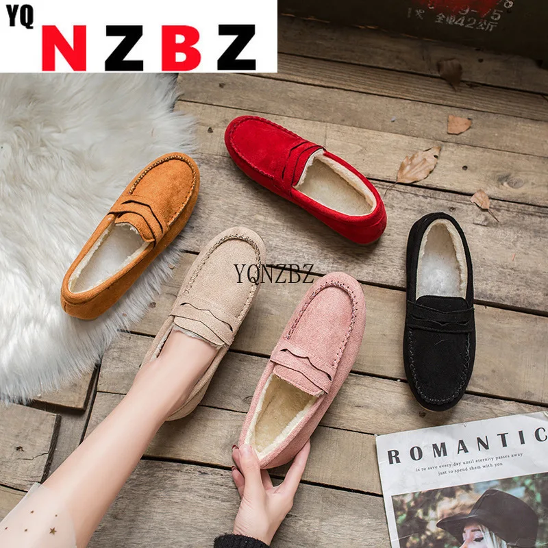 

Women Winter Flats Shoes Ladies Casual Moccasins Warm Plush Female Fashion Non Slip Flock Loafers New Female Footwear 2021 New