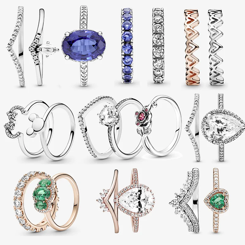 

2021 Trend New S925 Sterling Silver Sparkling Elevated Heart Row Eternity Halo Three Stone Vintage Ring Women's Ring Fashion