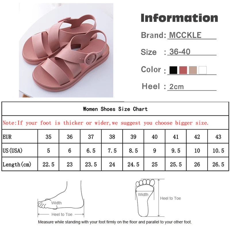 

MCCKLE Flat Sandals Women Shoes Gladiator Open Toe Buckle Soft Jelly Sandals Female Casual Women's Flat Platform Beach Shoes