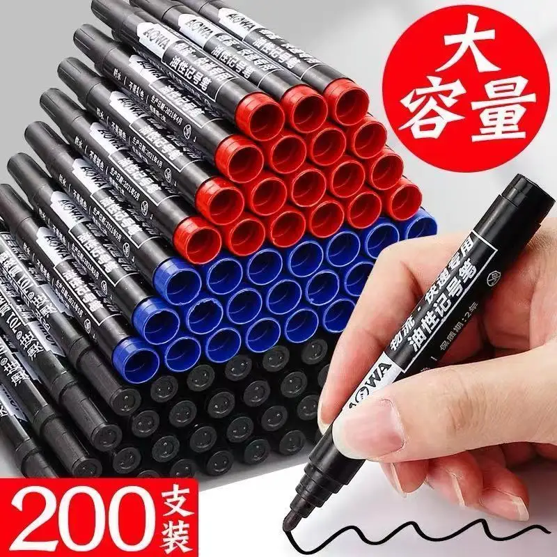 

10pcs Large Double Headed Oily Marking Pen Black Wholesale Line Drawing Mark Waterproof Non Fading Thick Capacity Big Head