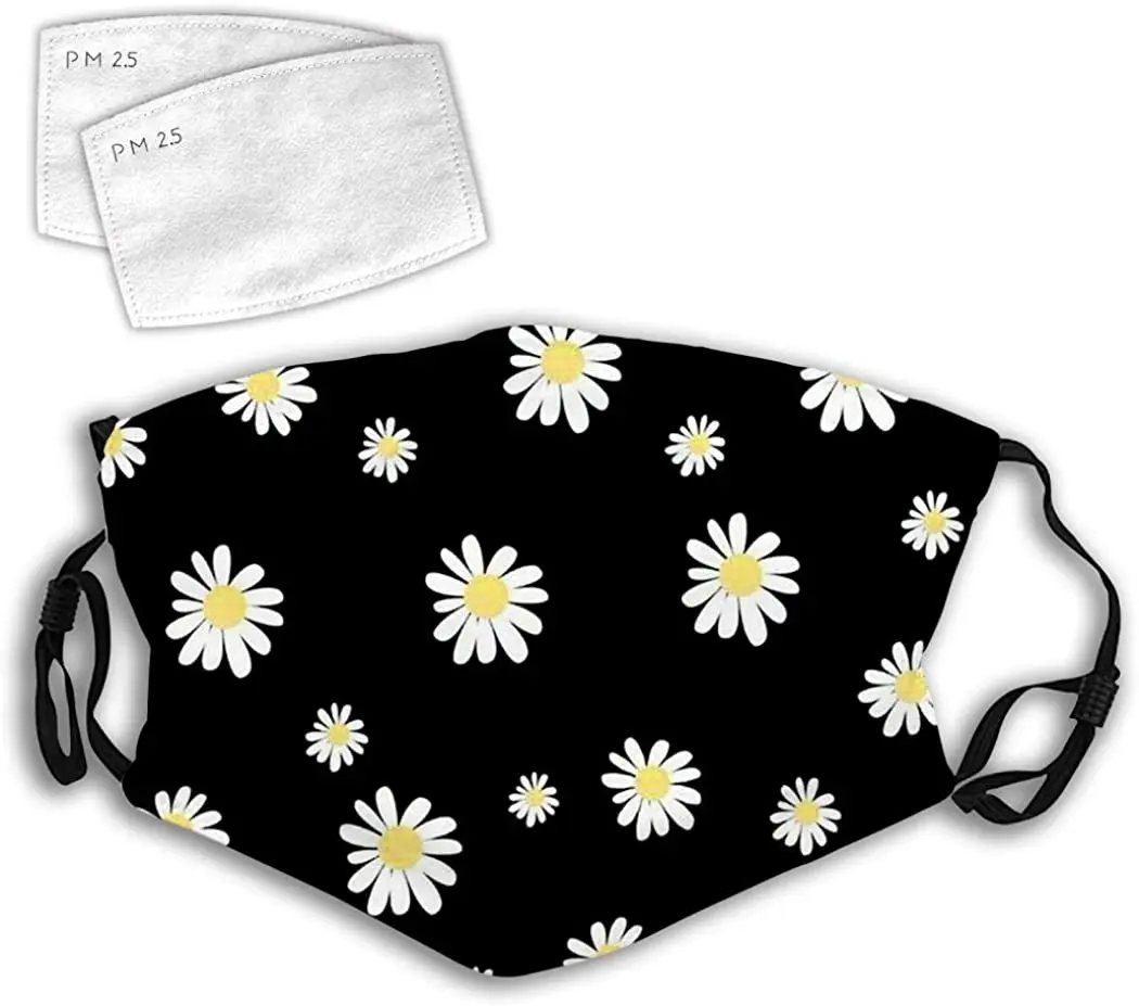 

Пыленепроницаемая, моющаяся и многоразовая Тканевая маска с 2 фильтрами в виде цветка маргаритки.