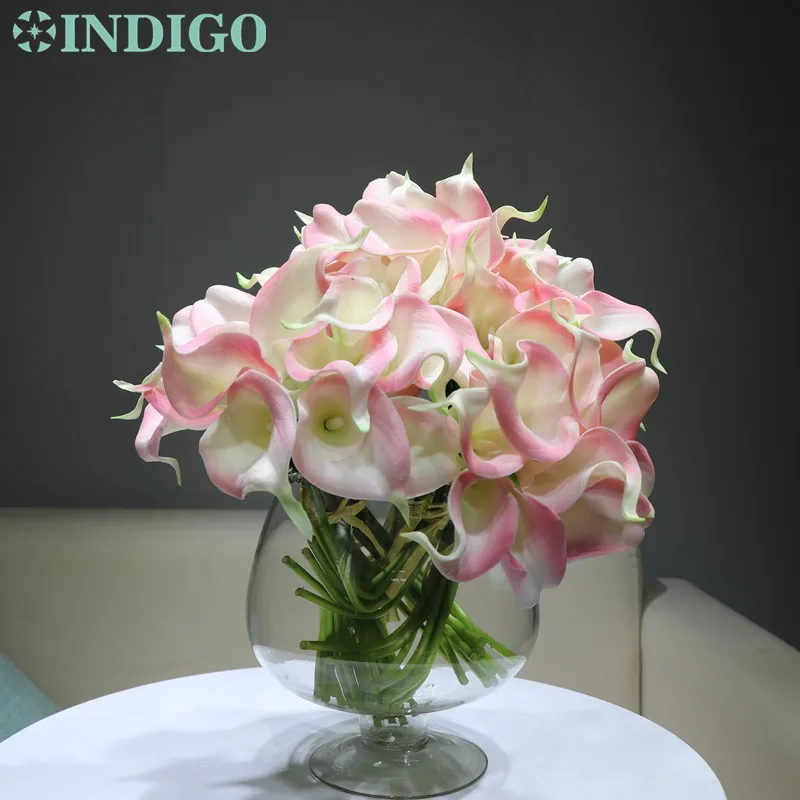 

INDIGO- 36pcs Pink Mini Calla Lily 14" Mini Wedding Bride Bouquet Latex Real Touch Flower Pink Bunch Home Decoration Florist