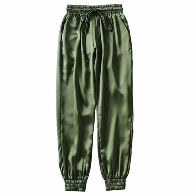 

Summer Satin Cargo Pants Women Europe Loose Casual Sport Women Joggers Streetwear Cargo Pants Women