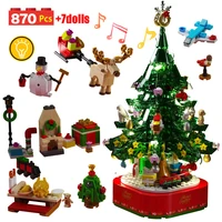 city christmas tree house rotating music box building blocks friends shining snowman figures with light bricks toys for children