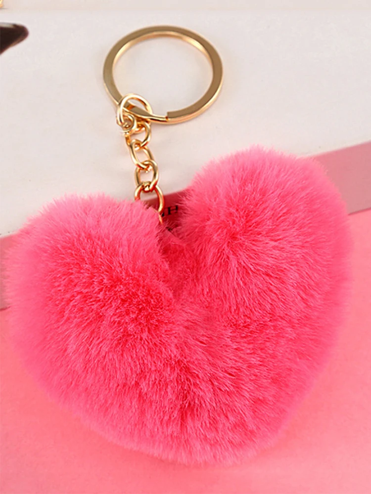 Artificial Rabbit Fur Pom-pom Keychain Leopard-print Pom-pom Keychain Lady Mobile Phone Bag Key Ring Love Pendant Decoration