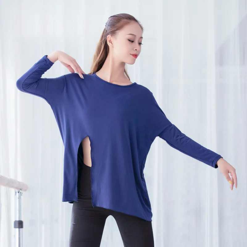 Однотонная пикантная рубашка с длинным рукавом для йоги топ современных танцев
