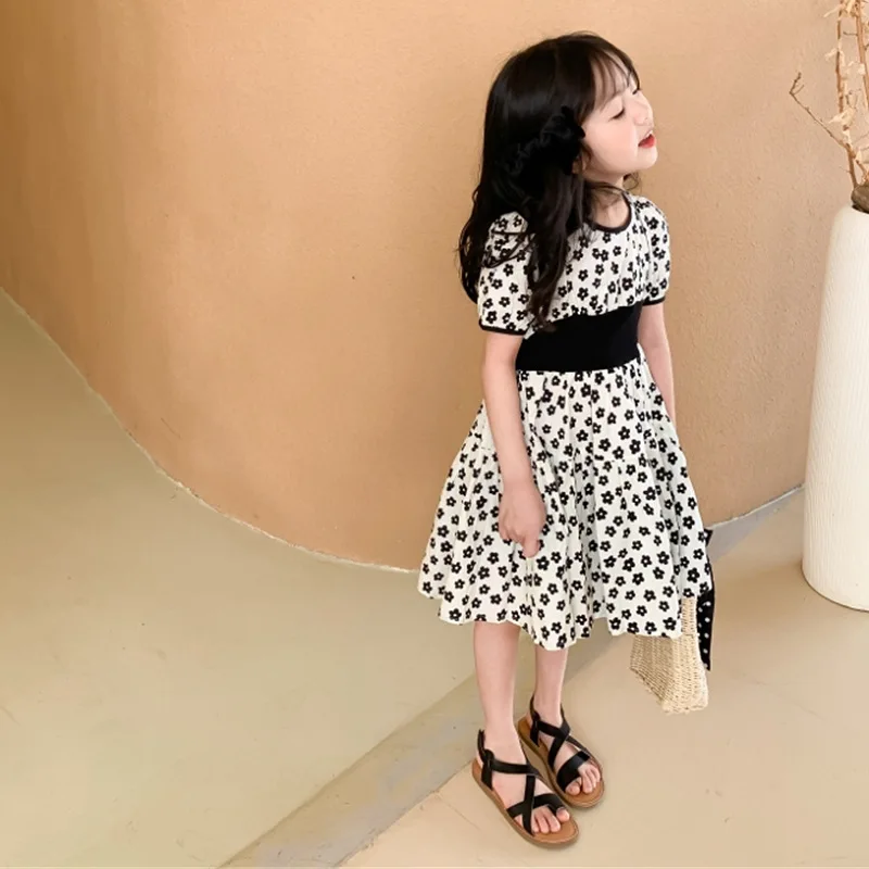 

Vintage Dress Age For 2 - 8 Yrs Baby Girls Print Chiffon Short Sleeve Dress 2021 New Summer Beach Style Simple Loose Kids Frocks