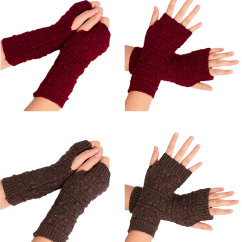 

Button Knitted Mitten Long Gloves Autumn Women Wool Arm Warmers Winter Mangas Fingerless Gloves Guantes Tactical Gloves
