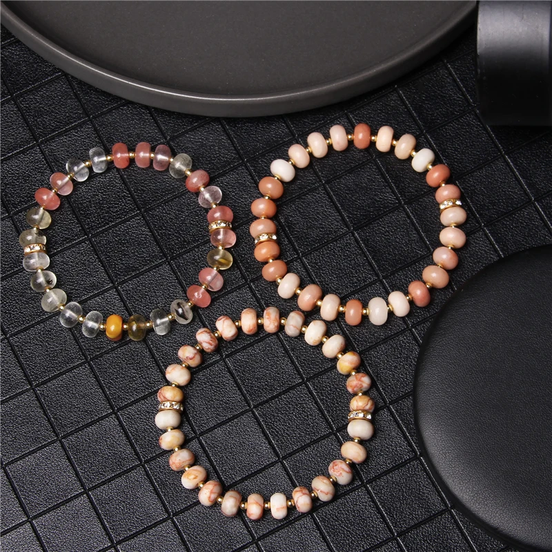 

Natural Howlite Bracelets For Women Handmade CZ Gold Spacer Beads Charm Bangle Couple Jewelry 5*8 mm Polished Abacus Bead Pulser