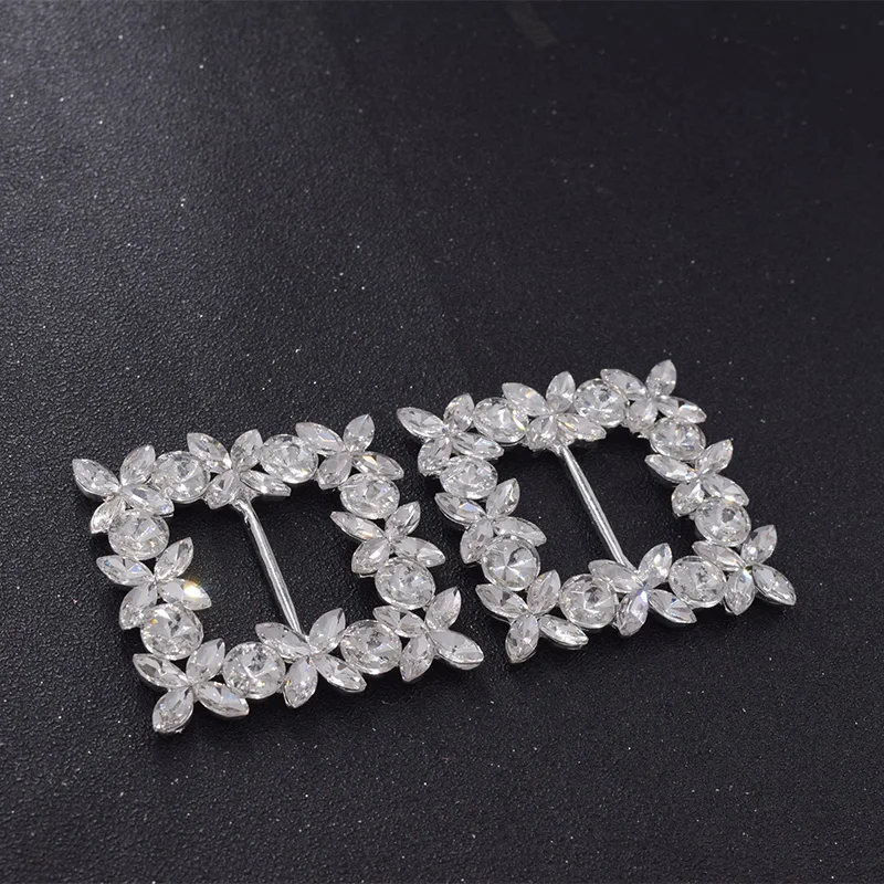 

CuiEr 30pcs 5.5cm shiny galss rhinestone crystal buckle for shoes belt decorations butterfly appliques accessories silver