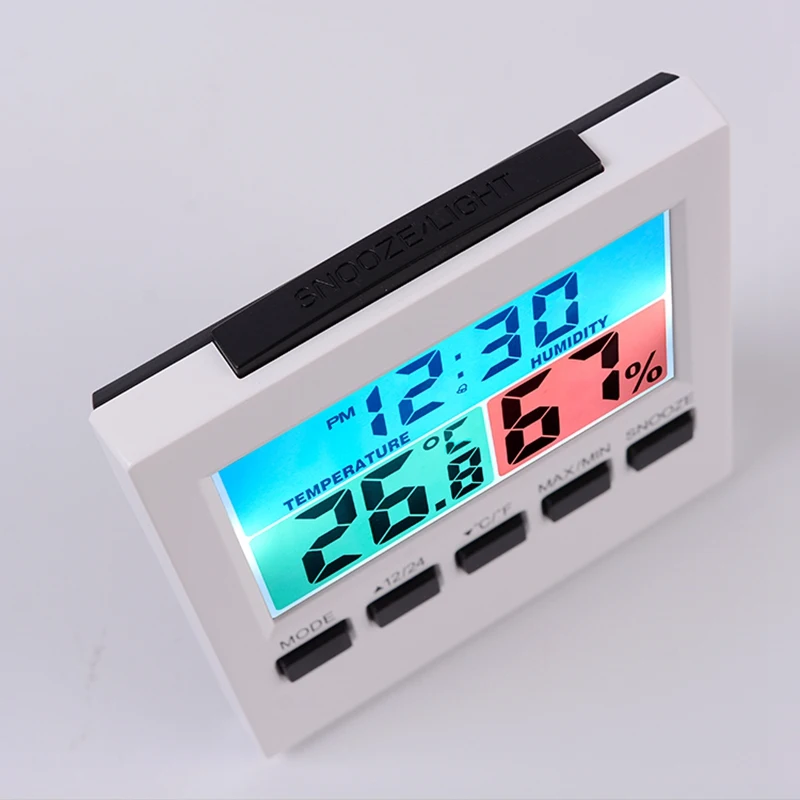 

LED Household Indoor Hygrothermograph Alarm High Precision Thermometer Electronic Band Alarm Clock with Time