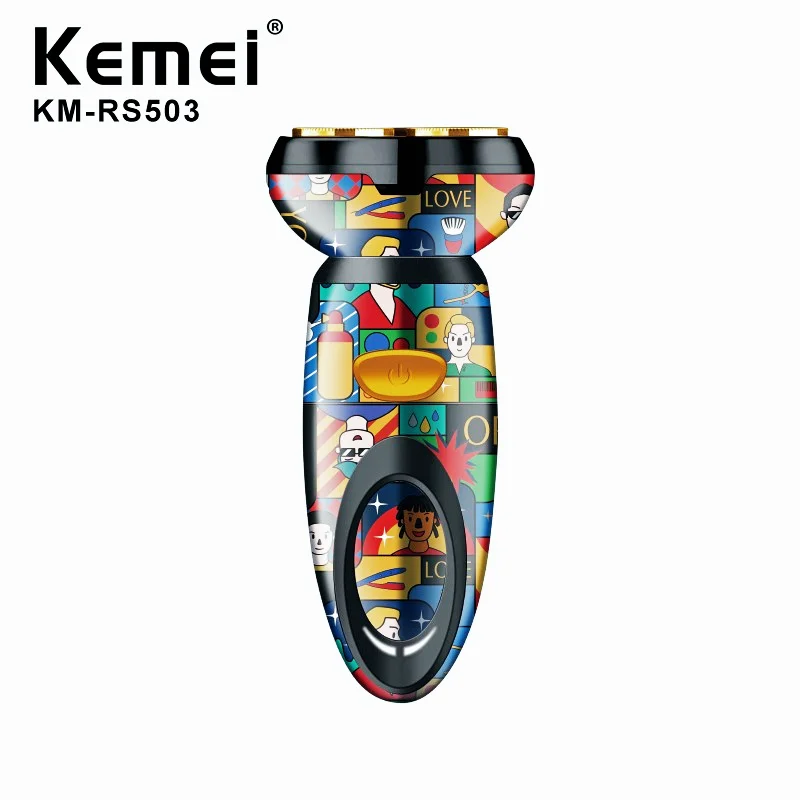 

Kemei Electric Shaver For Men Personalized Graffiti Portable Electric Razor Double Head Beard Trimmer USB Rechargeable KM-RS503