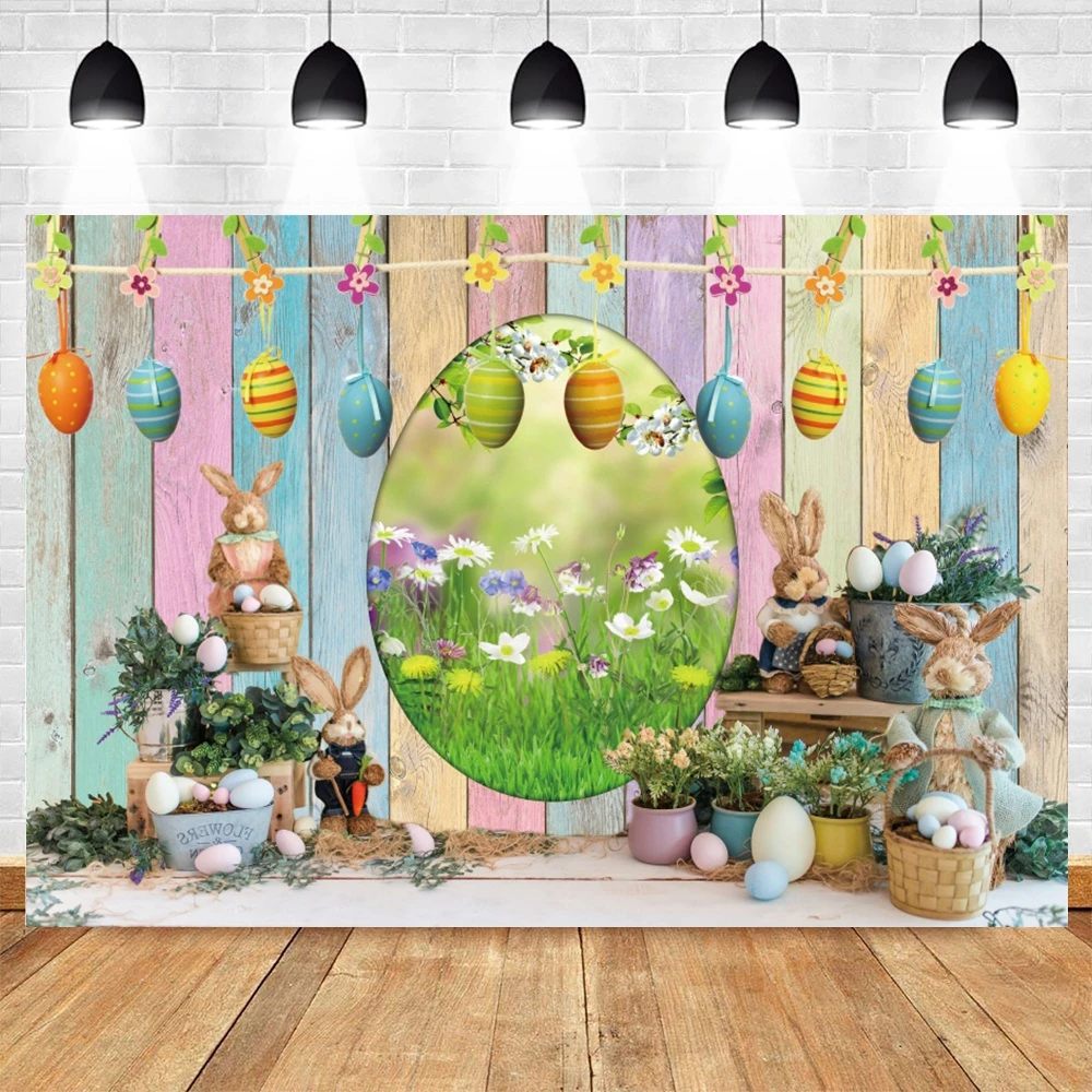 

Spring Easter Photography Backdrop Wood Wall Bunny Eggs Baby Shower Party Decor Photographic Background Photophone Photo Studio