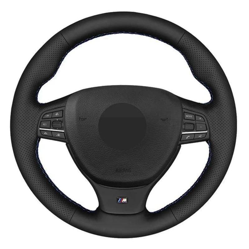 

Car Steering Wheel Cover DIY Black Genuine Leather For BMW 5 Series 520i 528i F10 F11 F07 2009-2017 M5 F10 F12 F13 F06 F01 F02