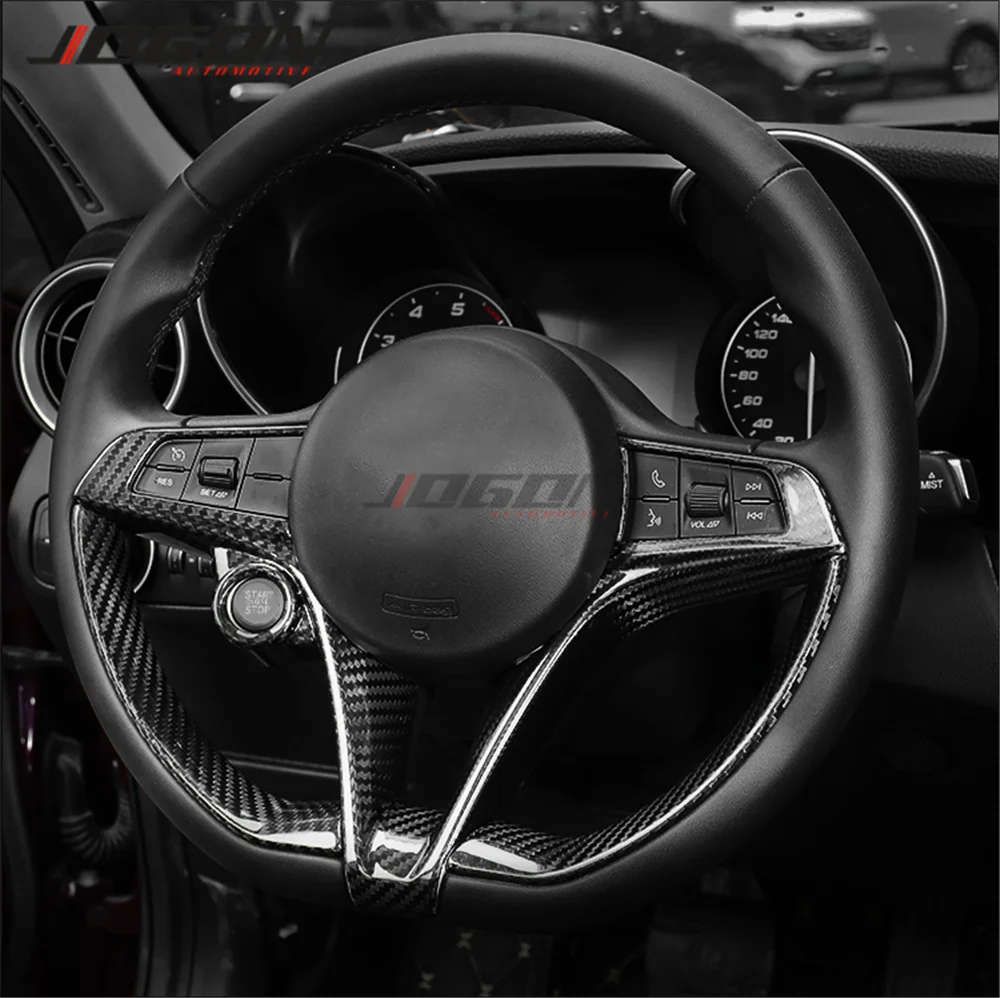 Дешево Настоящая накладка на руль из углеродного волокна для Alfa Romeo Stelvio 949 Giulia 952 2017 + автомобильные аксессуары