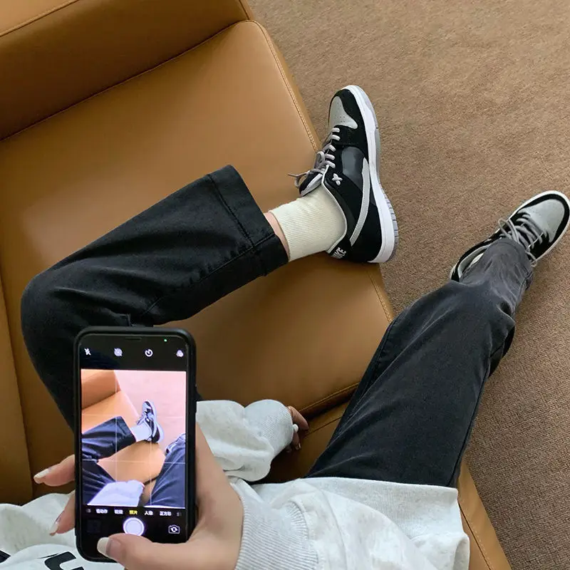 

Jeans Women Students Ankle-length Trousers Retro Simple Casual Korean Style Stretchy High Waist Vintage Streetwear All-match New