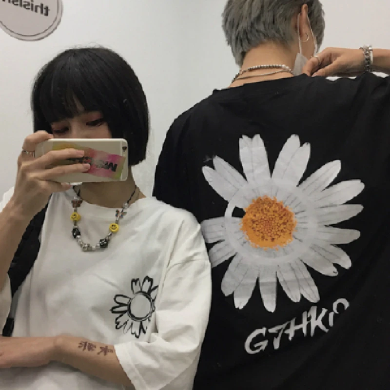 Новая повседневная футболка из 100% хлопка с круглым вырезом и цветочным принтом