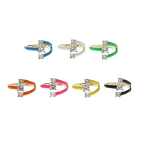 spring summer hot selling rainbow fashion finger jewelry three stone clear cubic zirconia cz open neon enamel ring