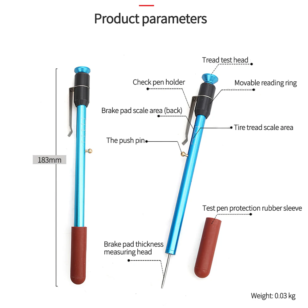 

Car Brake Pad Detection Pen High Quality Lightweight Tire Tread Depth Detector Tester Pen Convenient Practical Measurement Tool