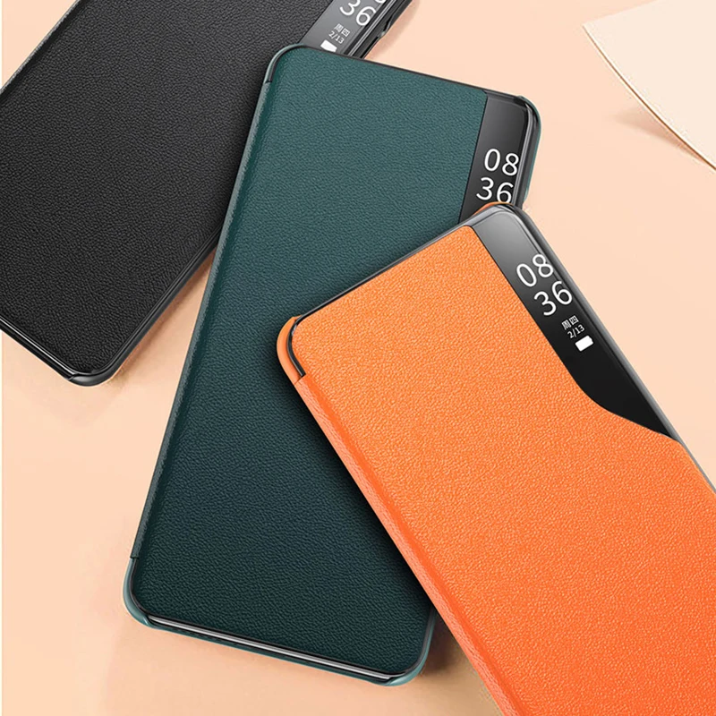 Кожаный чехол книжка с умным окошком для Huawei P30 P40 Mate 20 Pro Lite E P Smart Plus Y5P Y6 Nova 6 SE