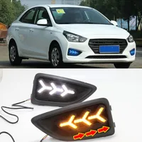 2Pcs For Hyundai Accent VERNA 2017 2018 Fog Lamp Day Light with Turn Signal Function LED DRL Daytime Running Lights