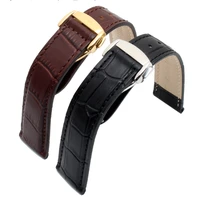 19mm20mm22mm blackbrown leather watch band strap deployment fold buckle fits for omega speedmaster seamaster de ville