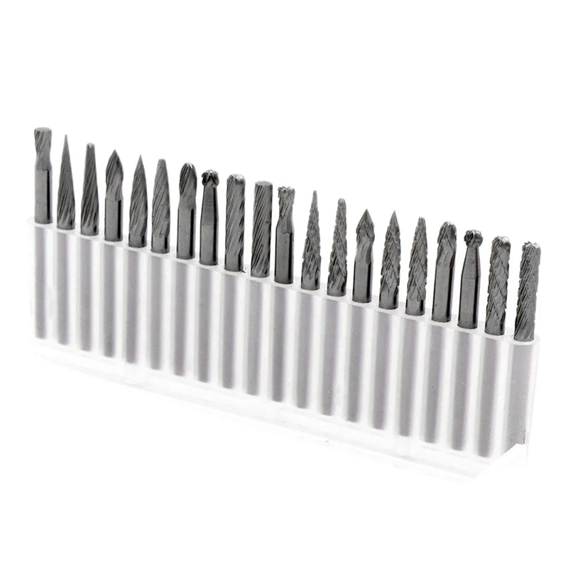 

20 Pieces 1/8 Inch (3mm) Shank Tungsten Steel Burr Grinder Rotary Set with Double Cut Rotary Tool Bits for Woodworking