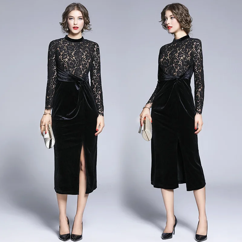 2019 Осень/Зима OL элегантное платье высокого качества с длинными рукавами