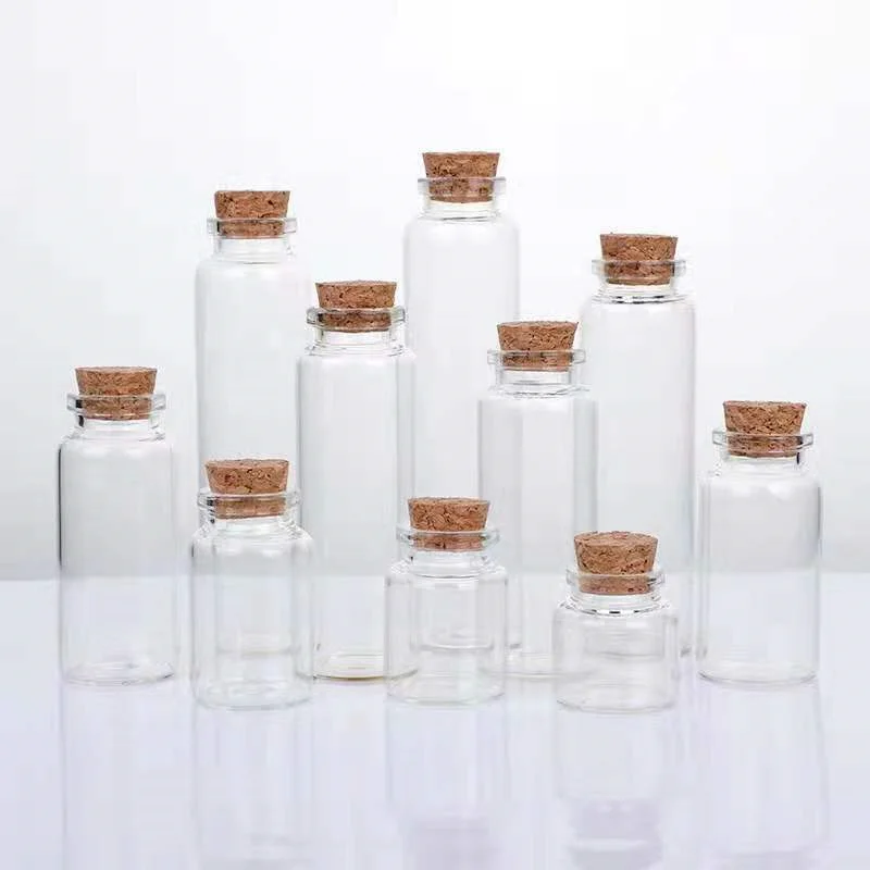 

10 Piece 60ml 90ml 120ml 200ml Cork Glass Bottle Stopper Spicy Storage Jar Bottle Containers Glass spice candy Jars Vials Simple