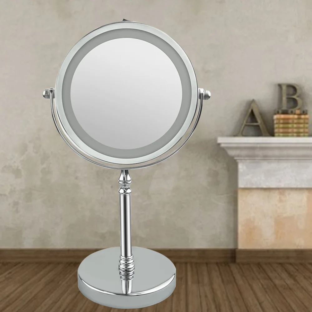 

7 Inch Swivel Vanity Mirror Double Sided Makeup Mirror Metal LED 10X Magnification Mirror without Battery (Silver)