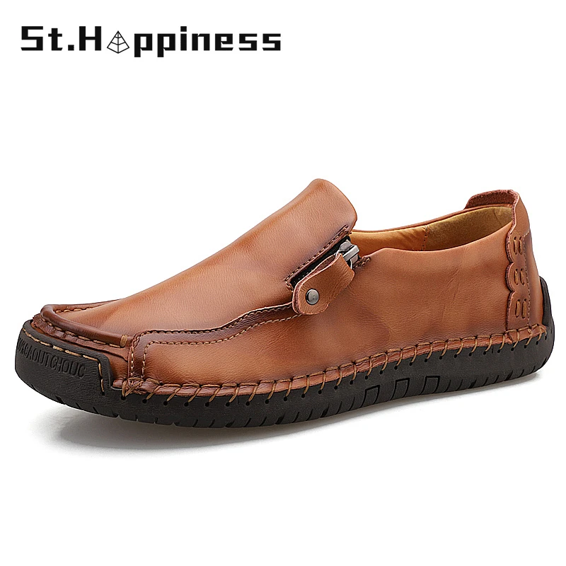 

2021 New Men's Leather Shoes Luxry Brand Designer Handmade Zip Loafers Moccasins Fashion Casual Soft Diveing Shoes Big Size 48