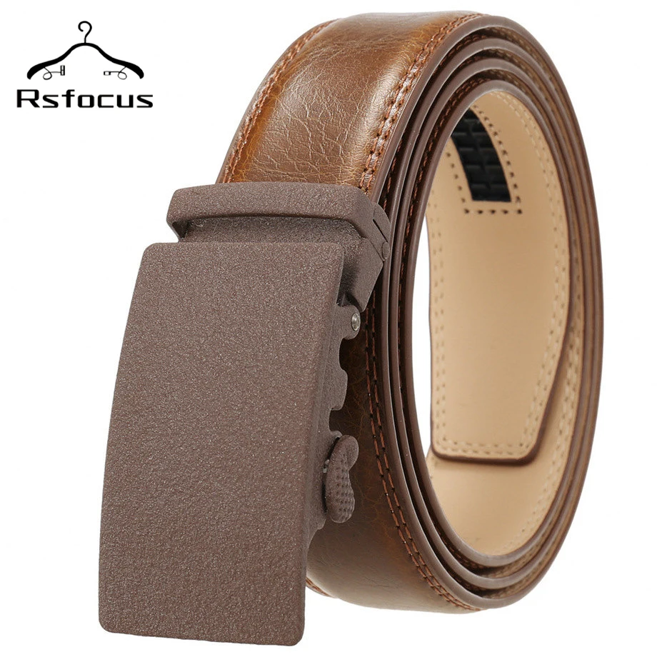 

Designer Jeans Belt For Men Real Leather High Quality Automatic Belt Slide Buckle ceinture homme Luxury Brand Red Brown R19