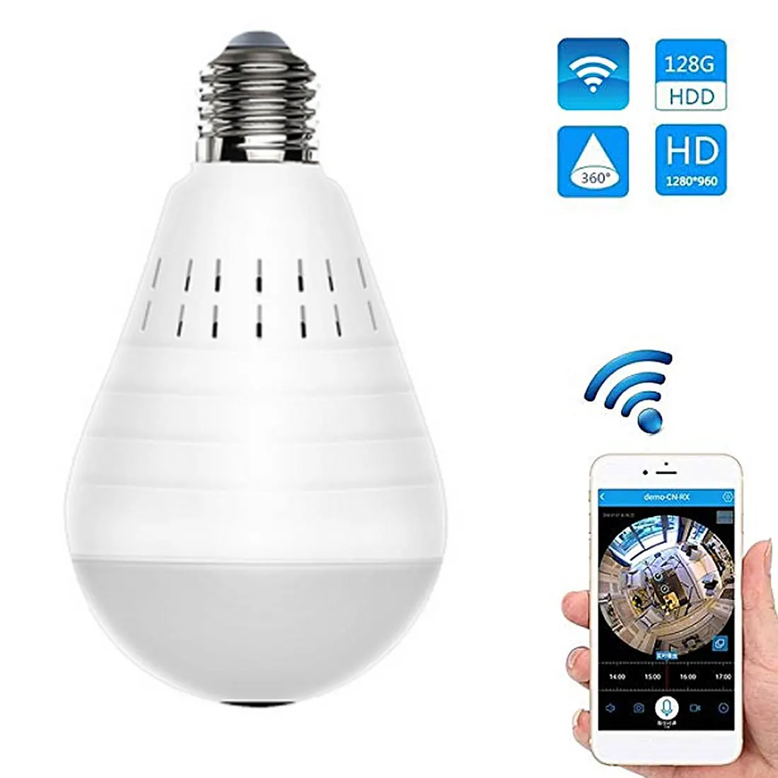 

Wireless WiFi IP Camera Home Security 960P Fisheye Bulb Camera 1.3MP 360 Degree Light Panoramic CCTV LED Lamp Camera 1.44mm