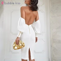 bubblekiss fashion women dresses solid sexy open back dresses halter long sleeve female dresses club party holiday clothes